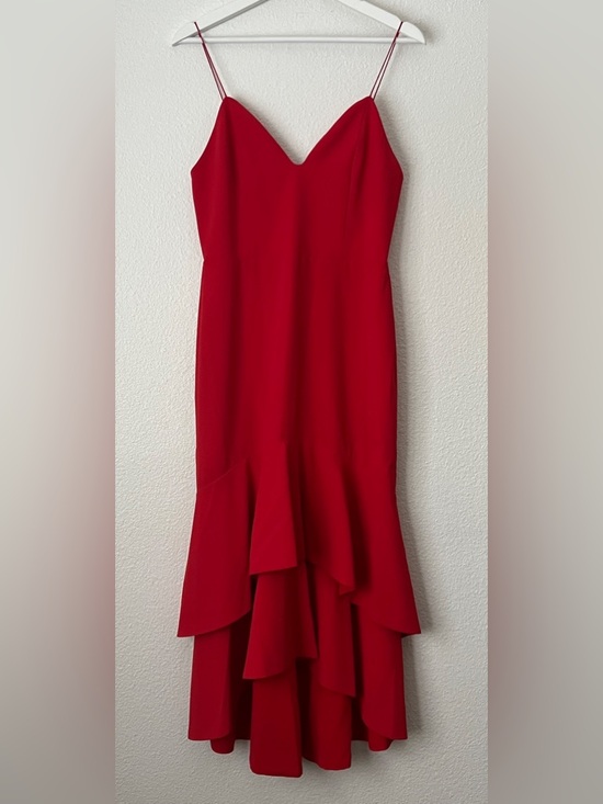 alice and olivia red ruffle dress alice + olivia Women's Bina Ruffle Sleeve Mini Dress, Perfect Ruby, Red, 10